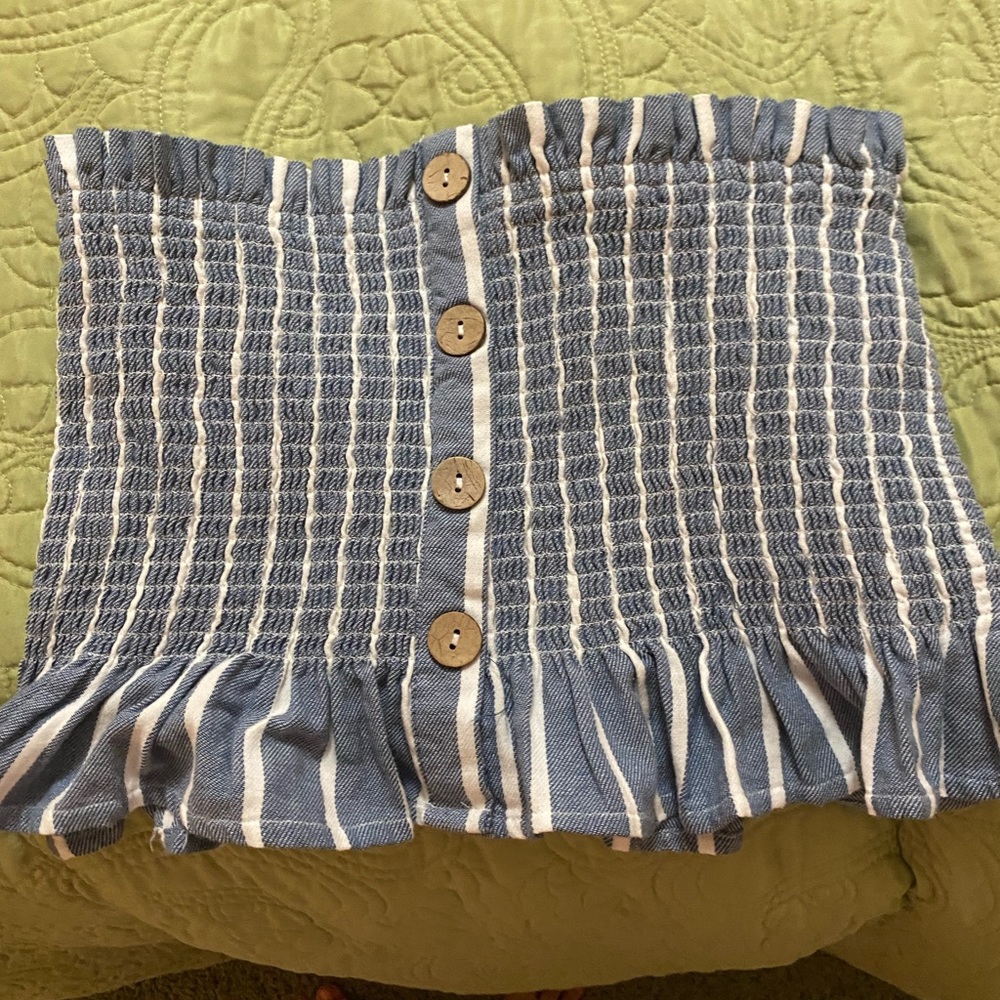 Ocean Drive strapless blue and white top